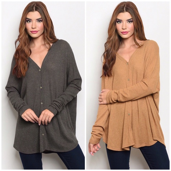 ❄️RUST WAFFLE BUTTON DOWN TOP - Picture 4 of 7